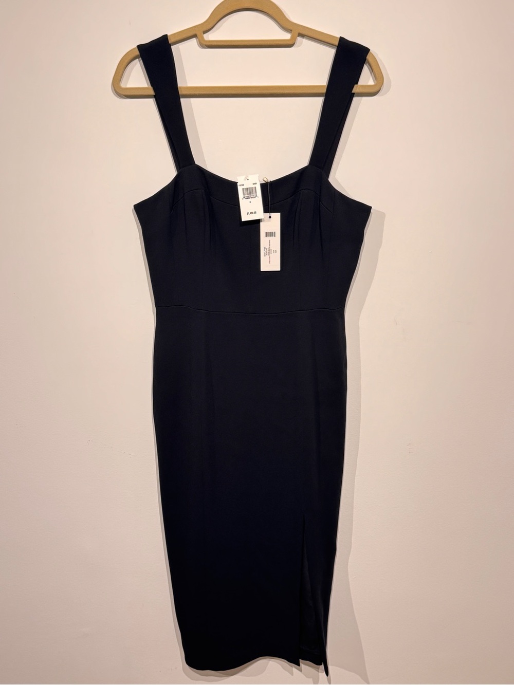 NWT Adam Lippes Black Square-Neck Midi Dress with Wide Straps